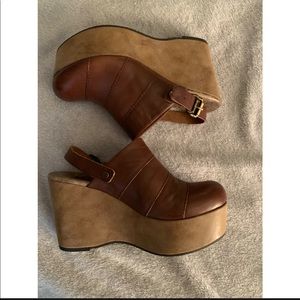 OTBT Brown Clog Wedge with Strap